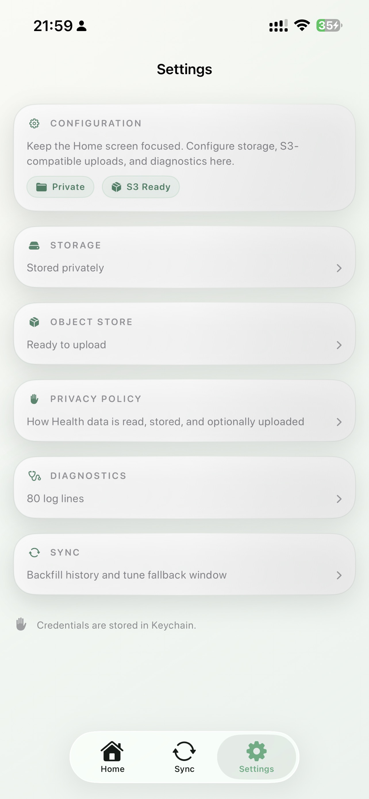 Nucleus storage and settings